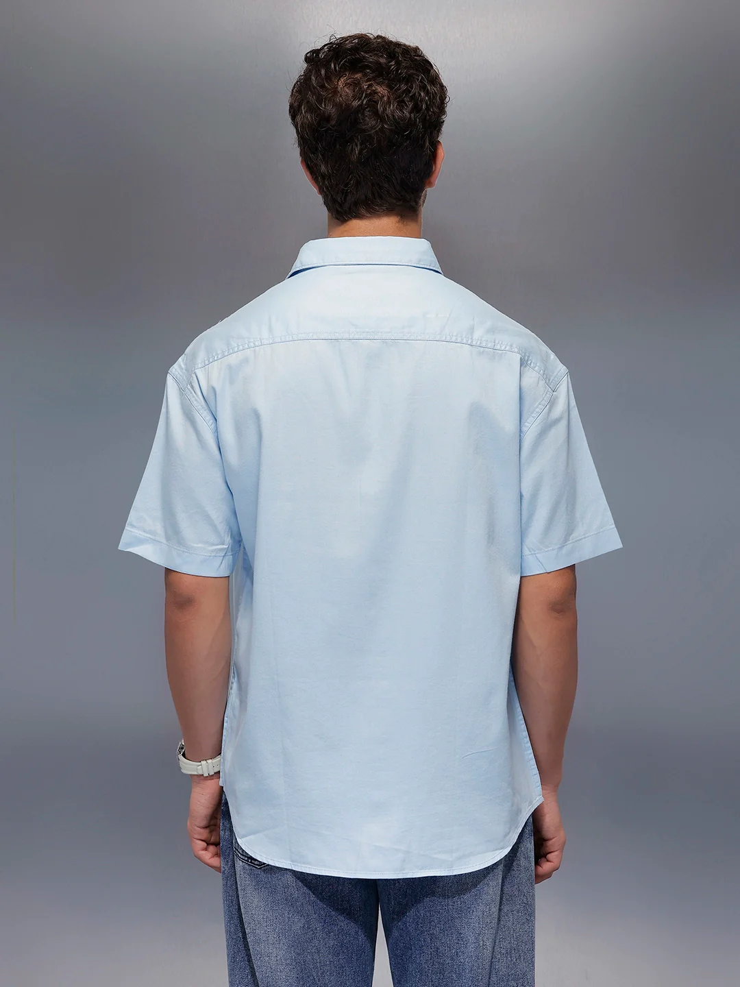 Placement Printed Oversized Shirt   |  Blue - Image 3