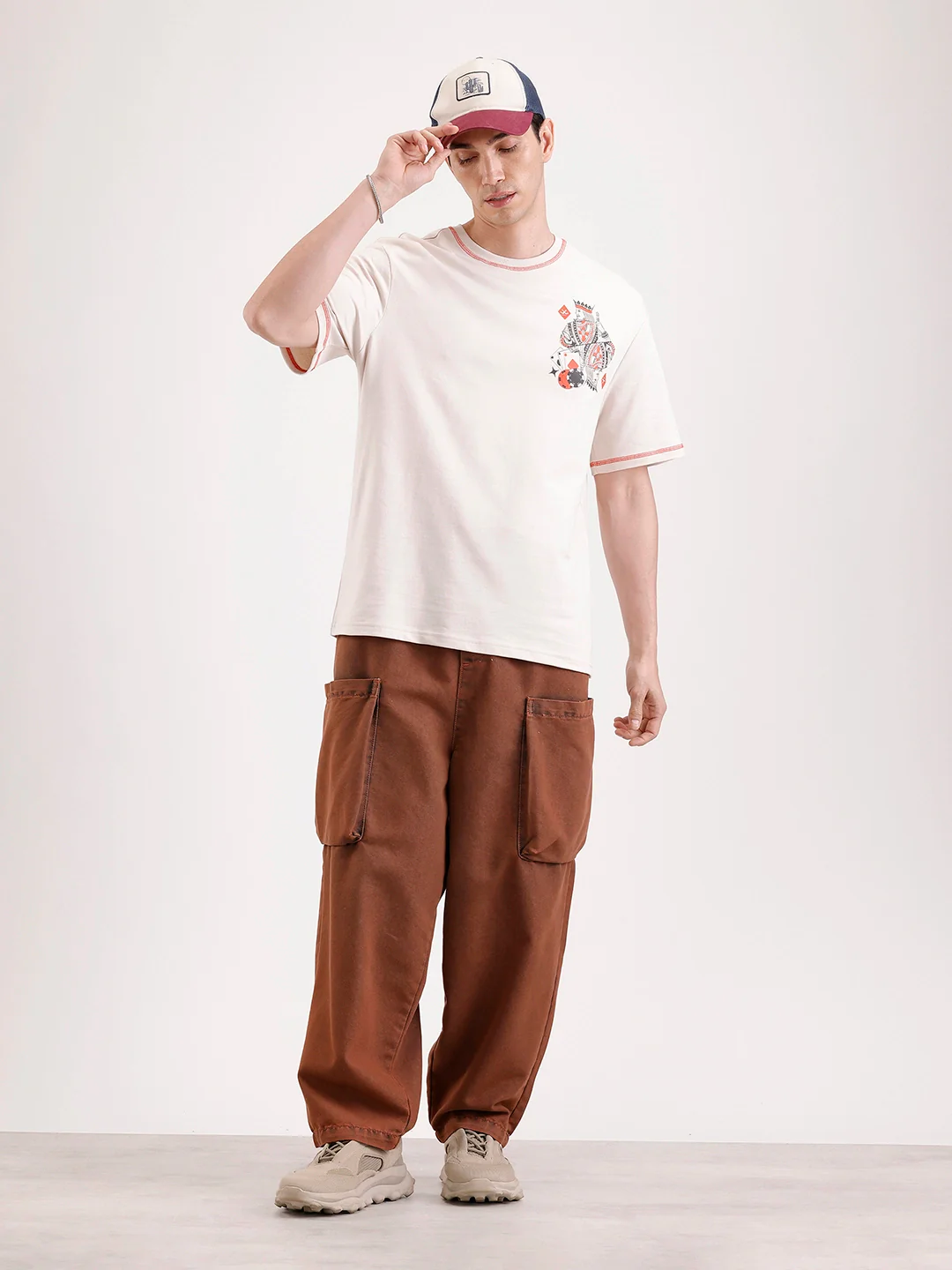 Placement Printed Oversized T-Shirt   |  Beige - Image 2