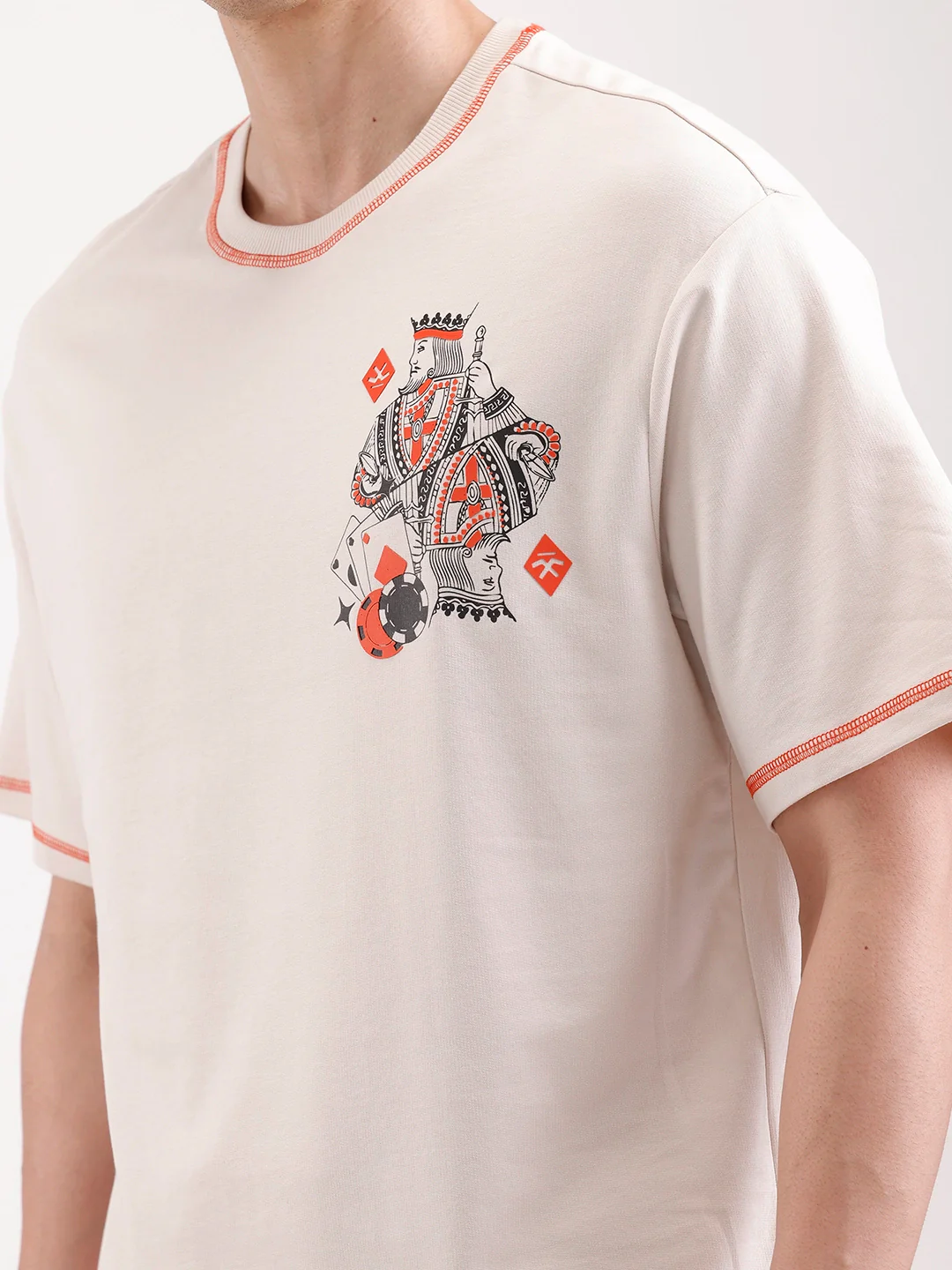 Placement Printed Oversized T-Shirt   |  Beige - Image 5
