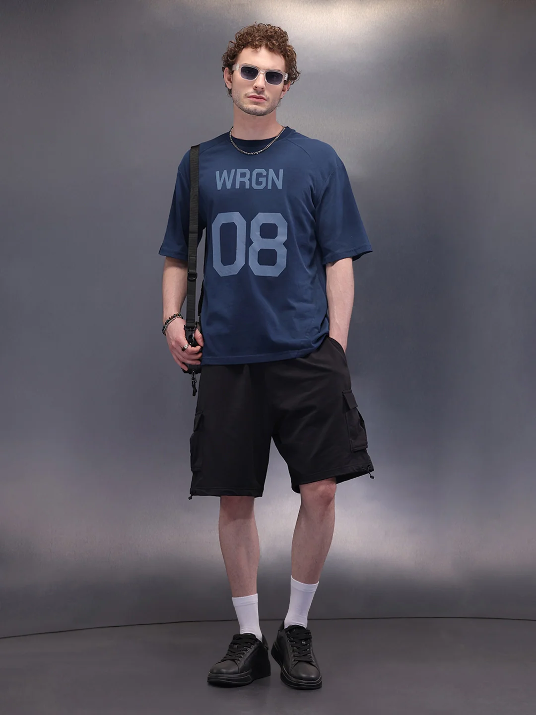 Placement Printed Oversized T-Shirt | Blue - Image 2
