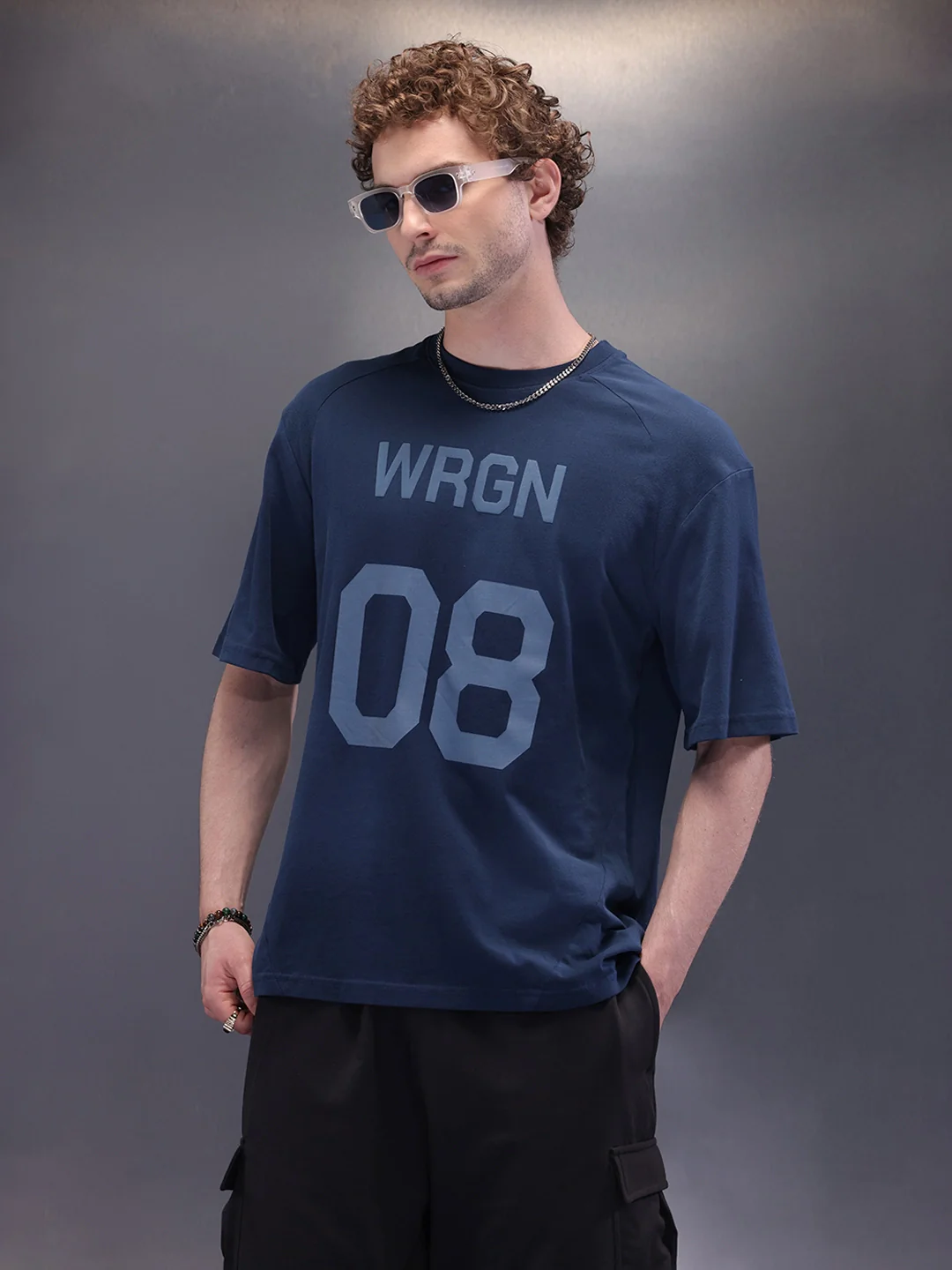 Placement Printed Oversized T-Shirt | Blue - Image 4
