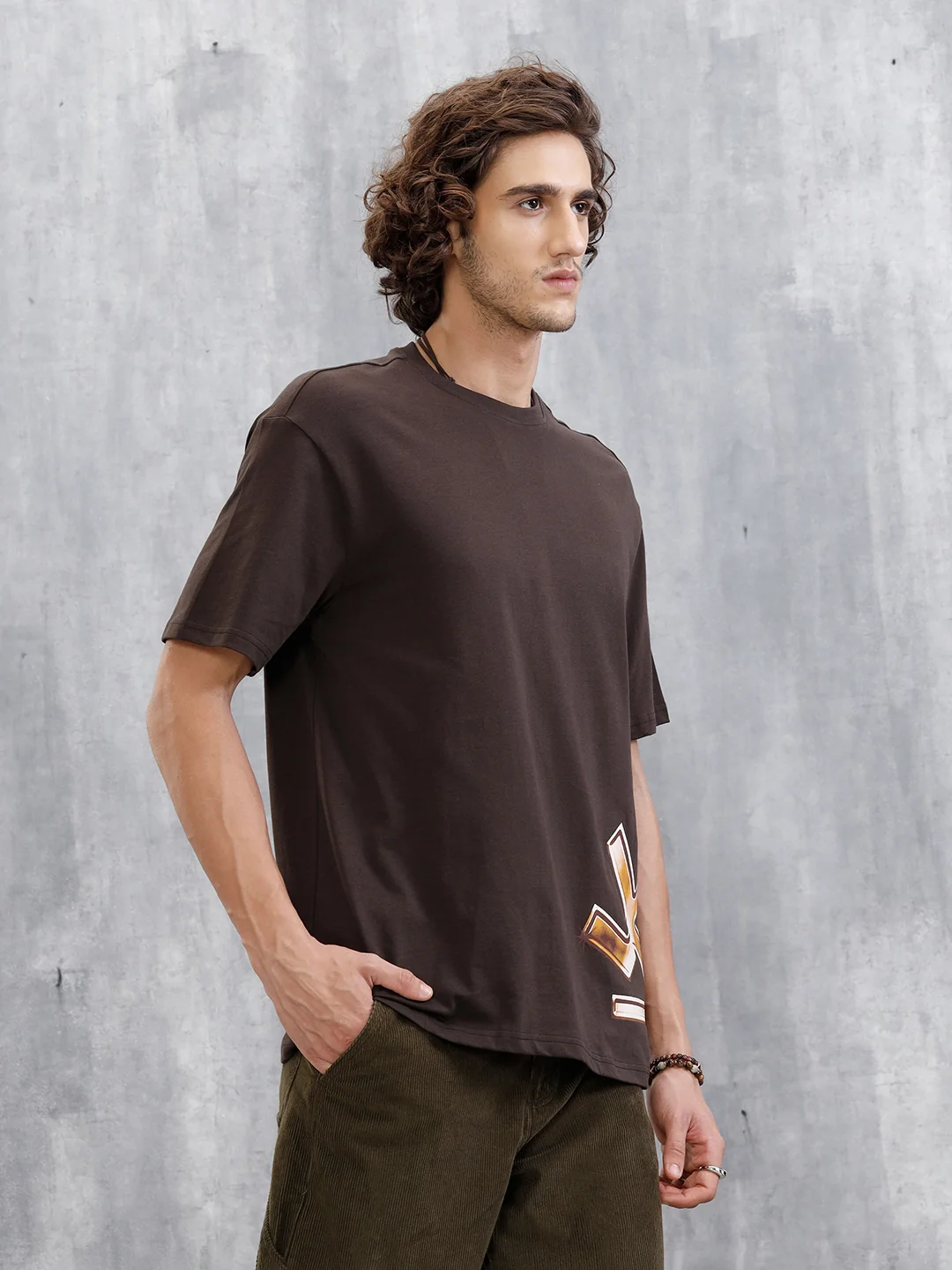 Placement Printed Oversized T-Shirt | Brown - Image 4