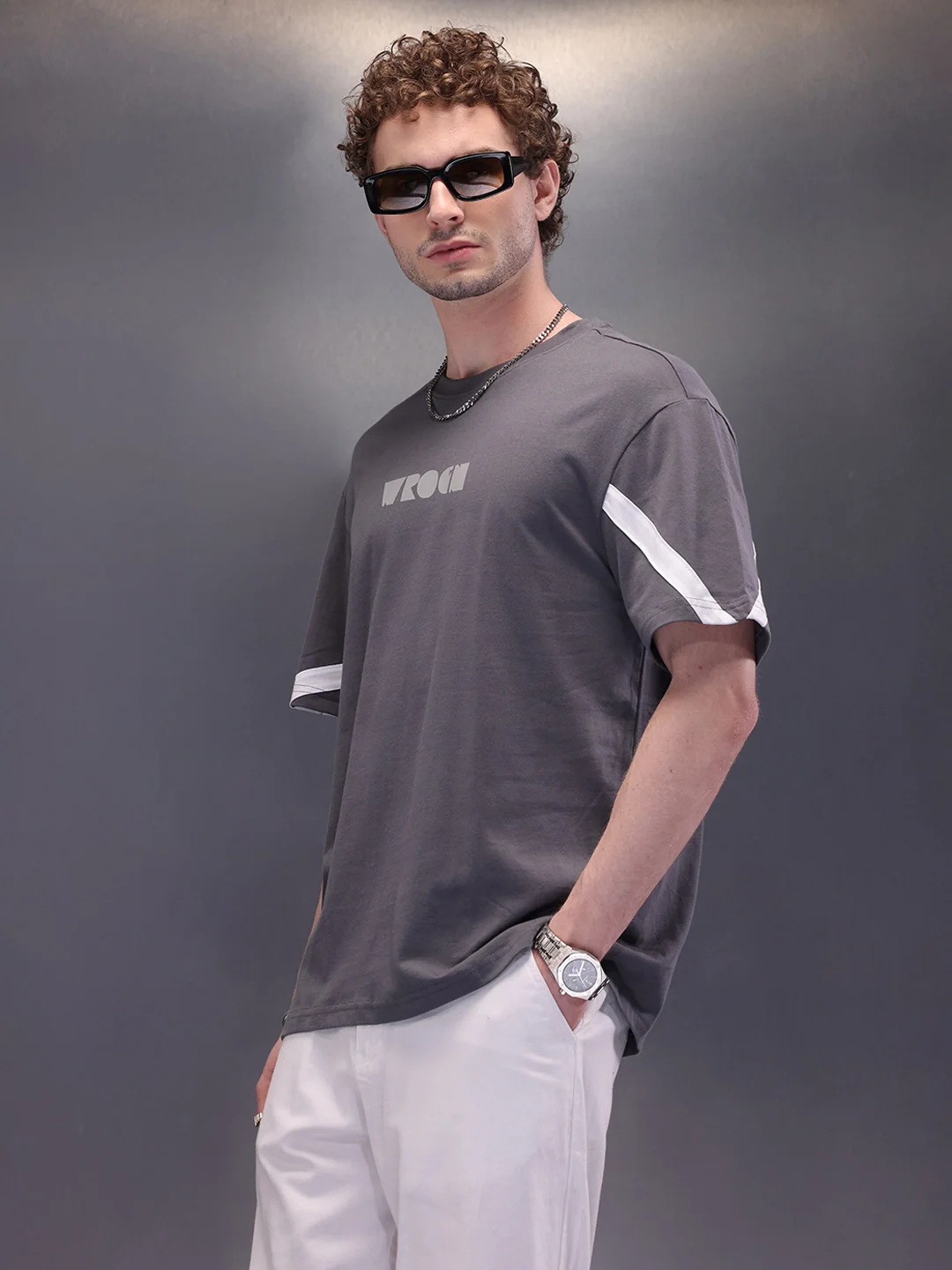 Placement Printed Oversized T-Shirt | Dark Grey - Image 3