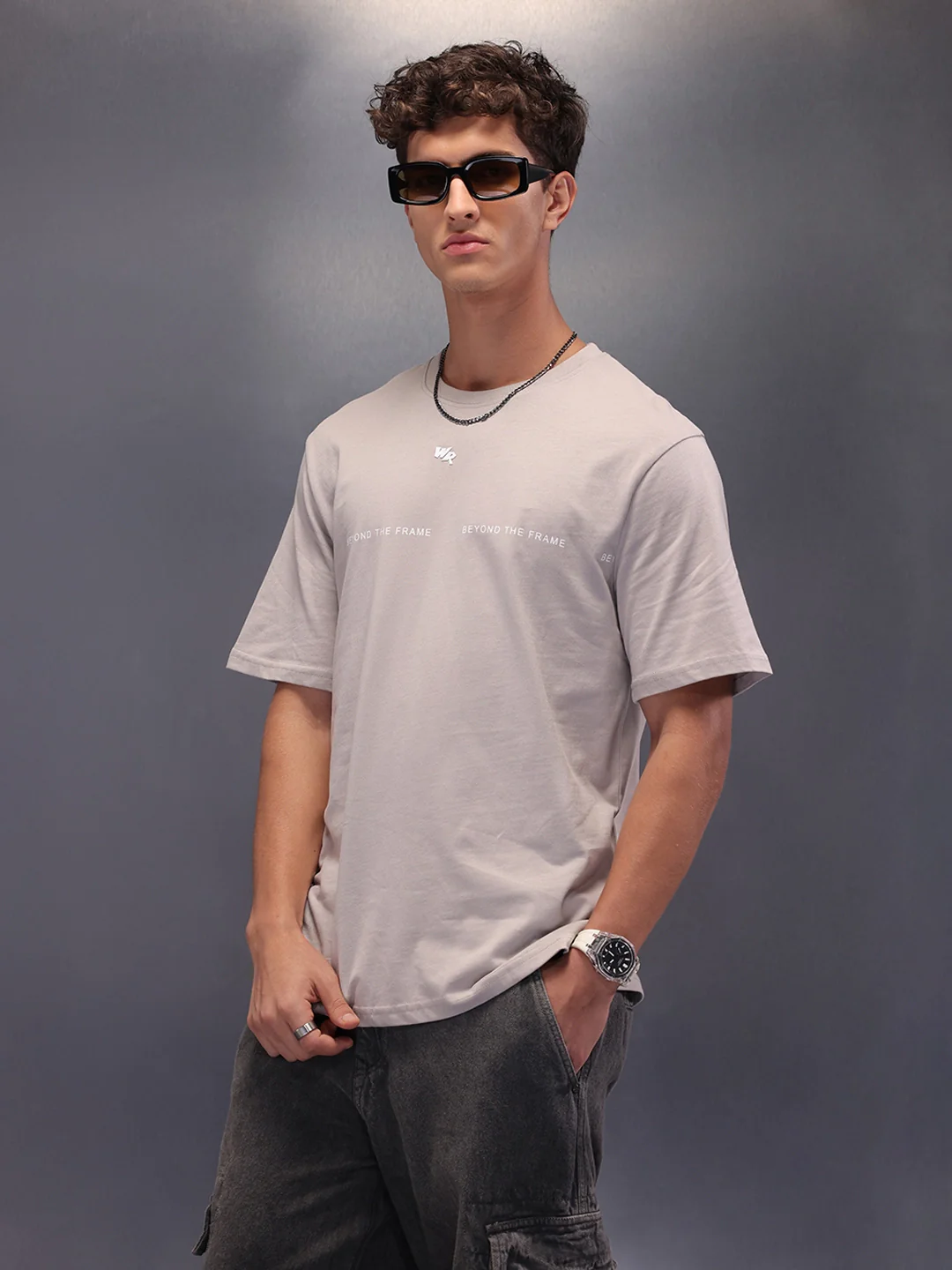 Placement Printed Oversized T-Shirt | Grey - Image 4