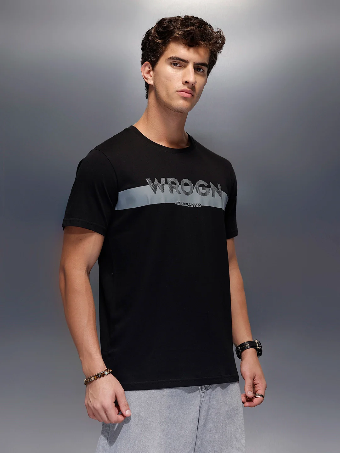 Placement Printed Regular Fit T-Shirt   |  Black - Image 4