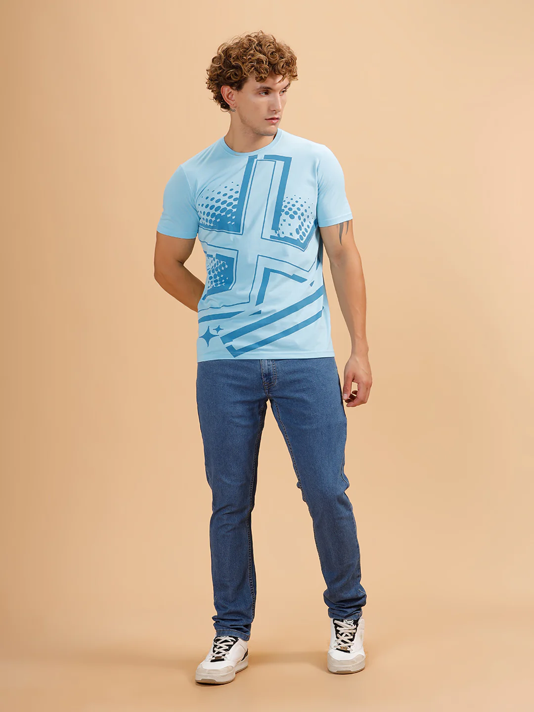 Placement Printed Regular Fit T-Shirt | Light Blue - Image 2