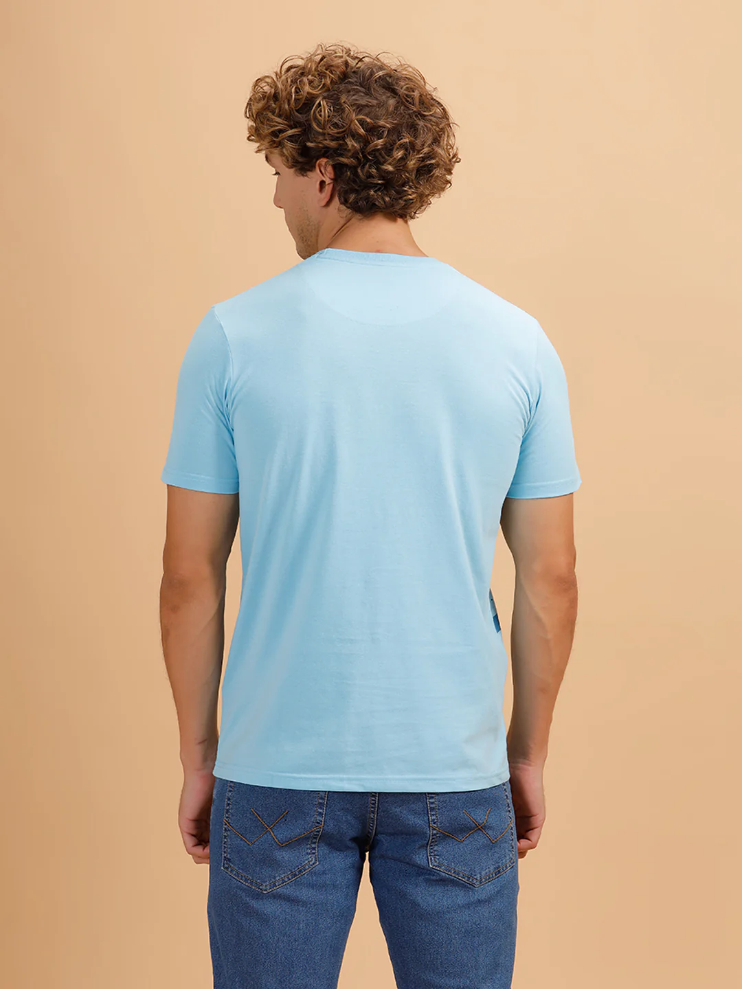 Placement Printed Regular Fit T-Shirt | Light Blue - Image 3