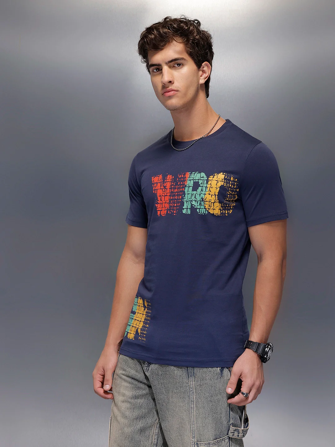 Placement Printed Regular Fit T-Shirt   |  Navy Blue - Image 4