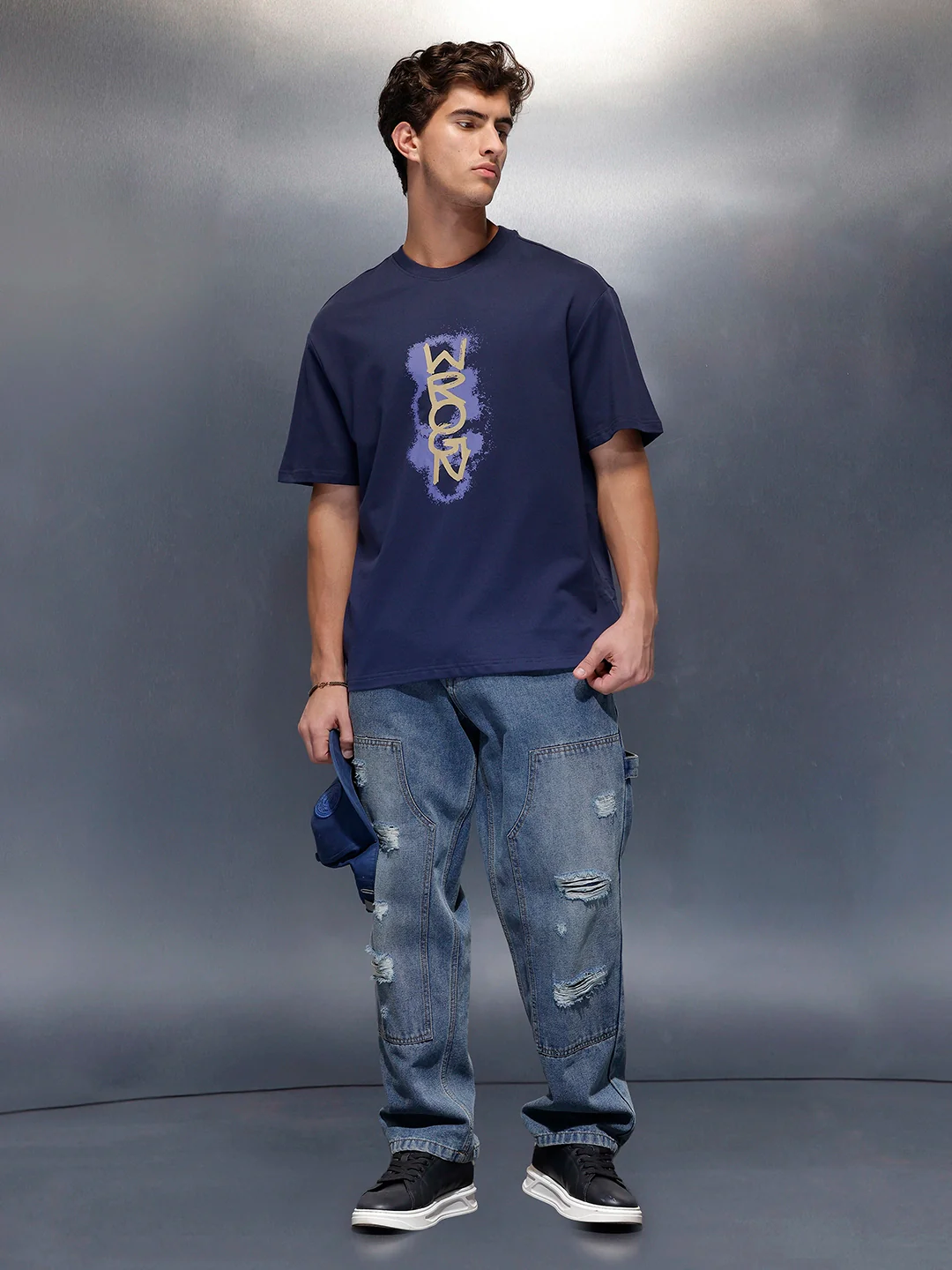 Placement Printed Regular Fit T-Shirt   |  Navy Blue - Image 2