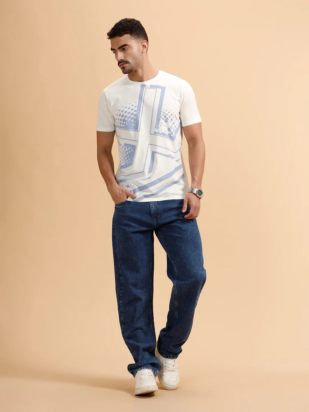 Placement Printed Regular Fit T-Shirt | White - Image 2