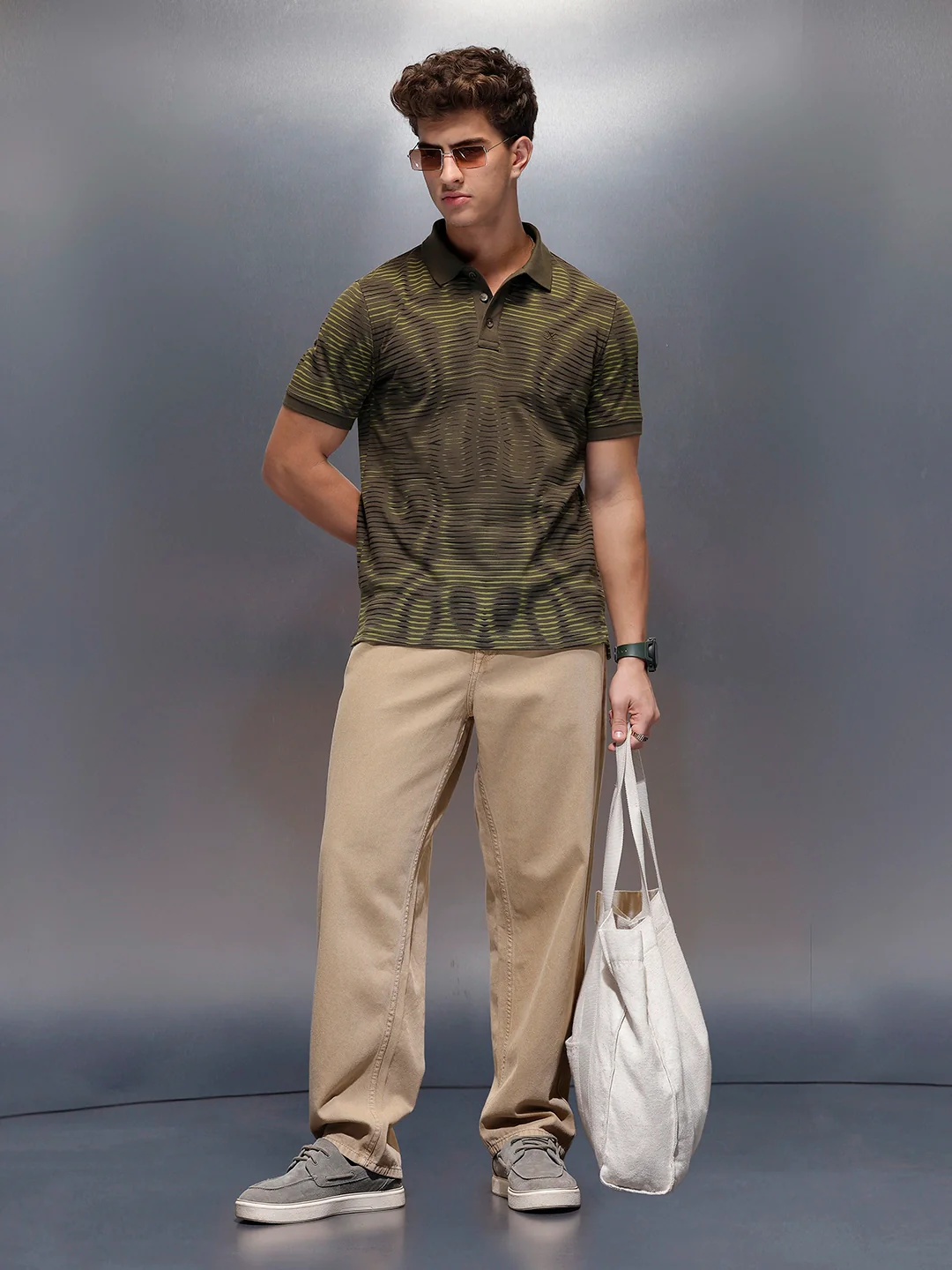 Placement Printed Slim Fit Polo T-Shirt  | Olive - Image 2