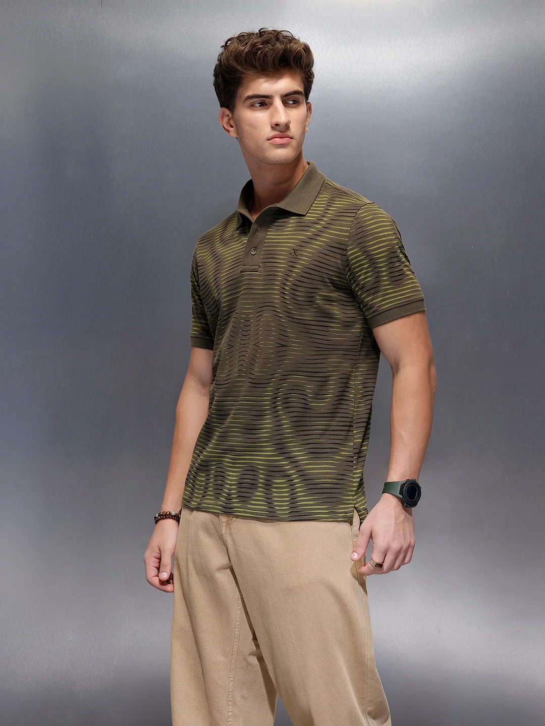 Placement Printed Slim Fit Polo T-Shirt  | Olive - Image 4