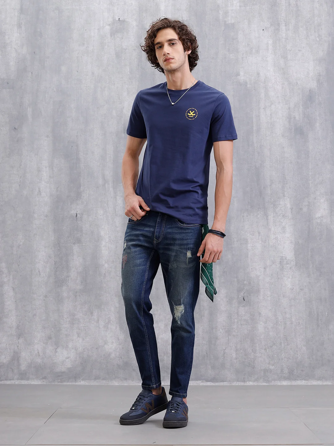 Placement Printed Slim Fit T-Shirt  | Navy Blue - Image 2