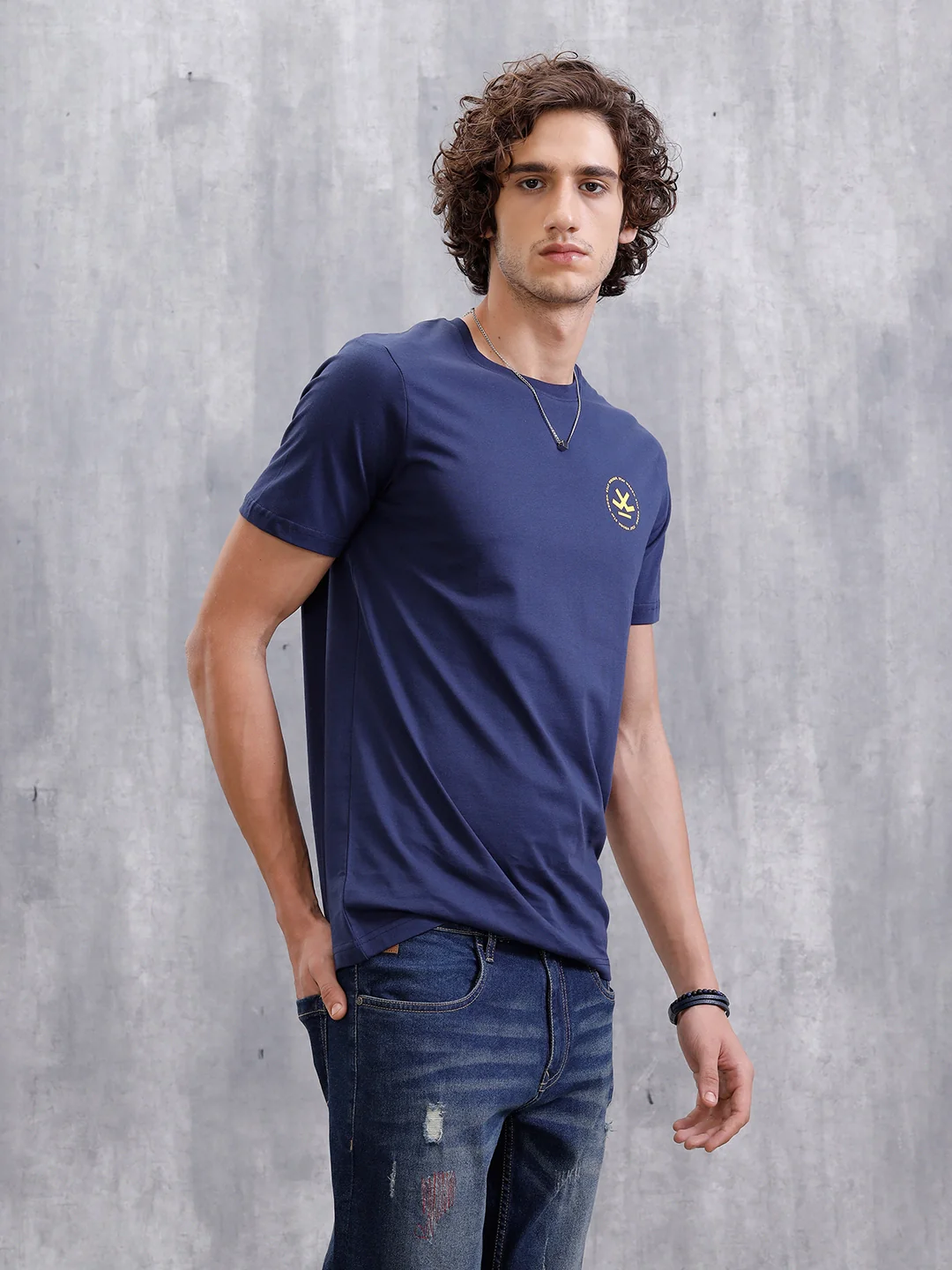 Placement Printed Slim Fit T-Shirt  | Navy Blue - Image 4