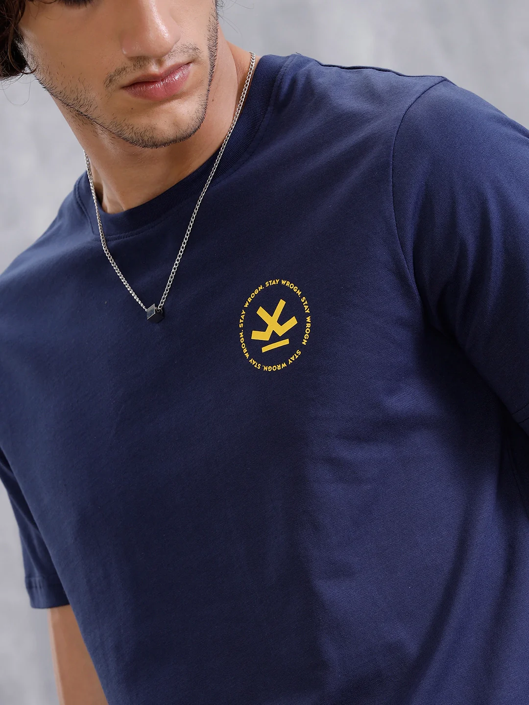 Placement Printed Slim Fit T-Shirt  | Navy Blue - Image 5