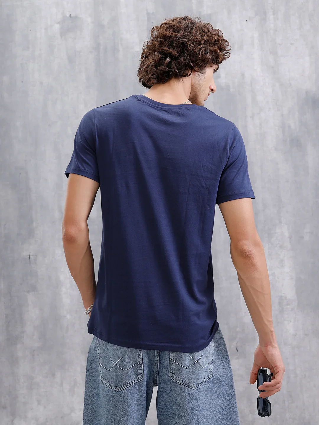 Placement Printed Slim Fit T-Shirt  | Navy Blue - Image 3