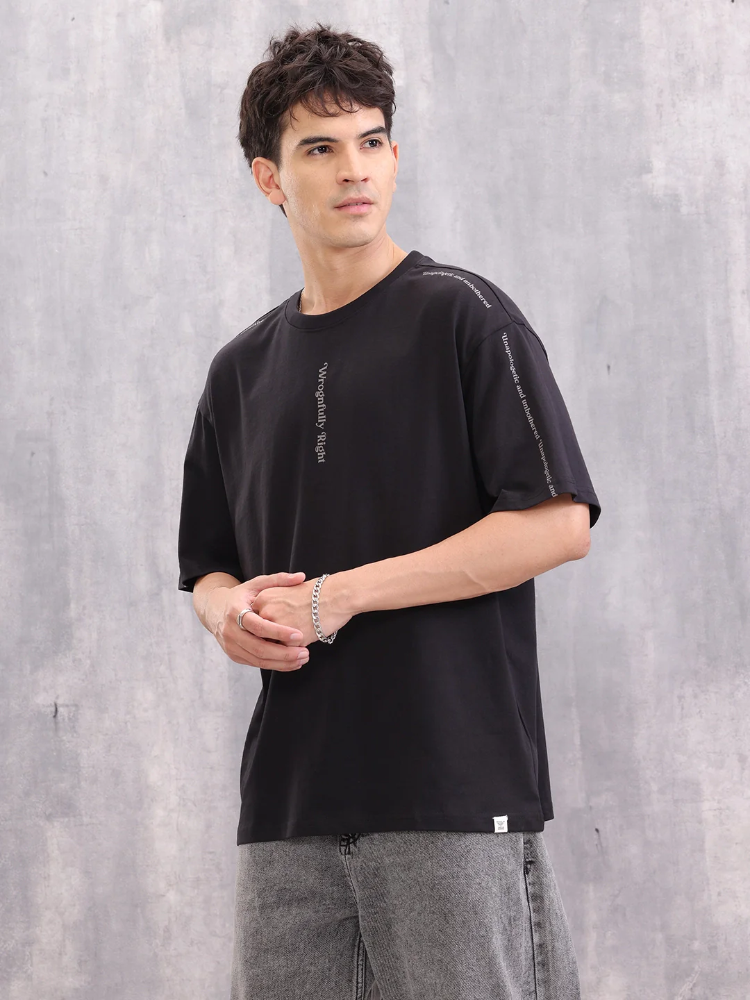 Placement Typo Print Oversized Fit T-shirt | Black - Image 4