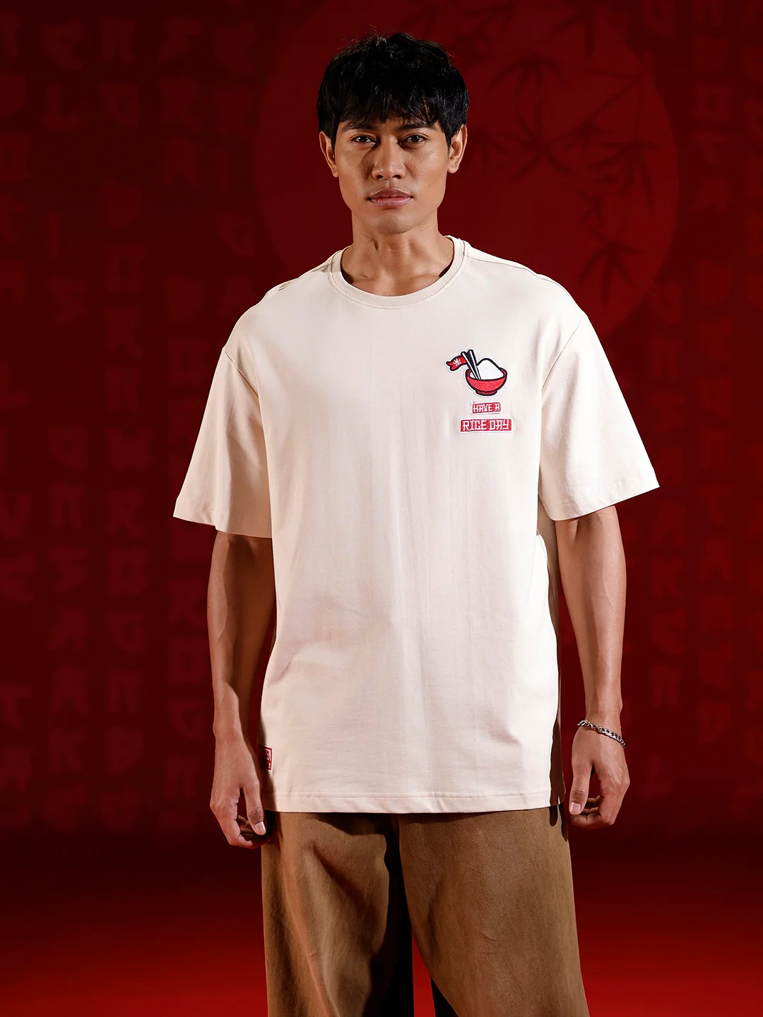 Playful ramen print oversized tshirt | Beige - Image 3