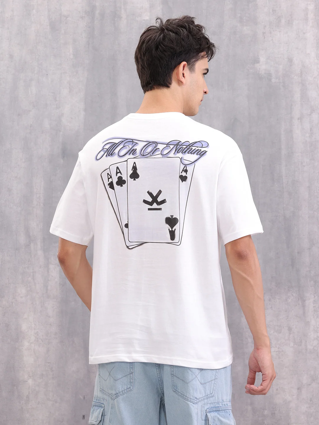 Playing Cards Inspired Graphic Printed Oversized Fit T-Shirt | White - Image 3