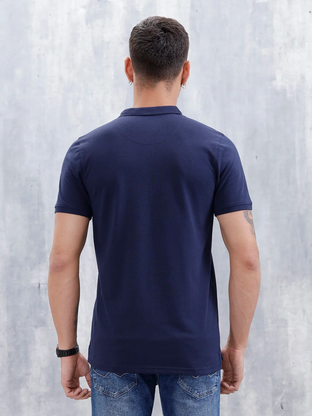 Polo T-Shirt With Colourblock Details | Dark Blue - Image 3