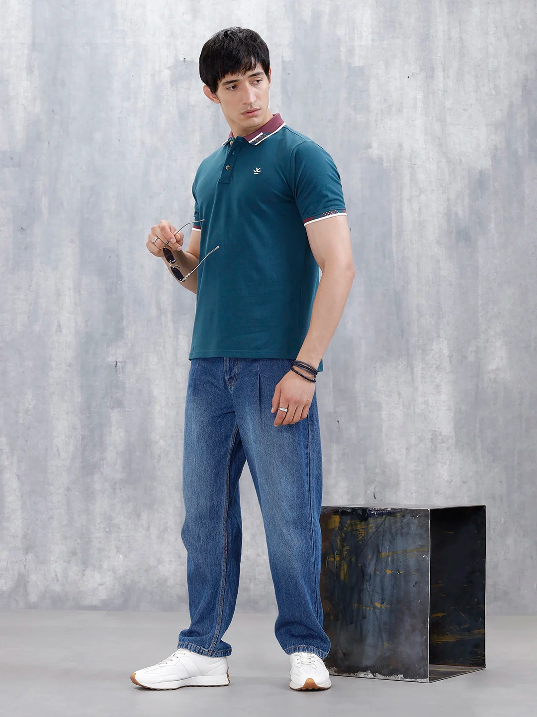 Polo T-Shirt With Contrast Collar |Teal - Image 2