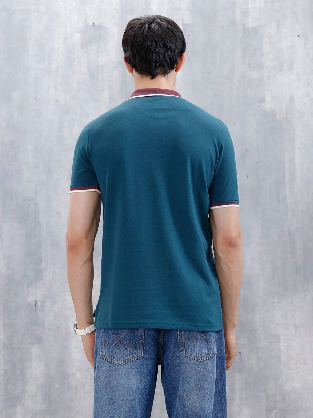 Polo T-Shirt With Contrast Collar |Teal - Image 3