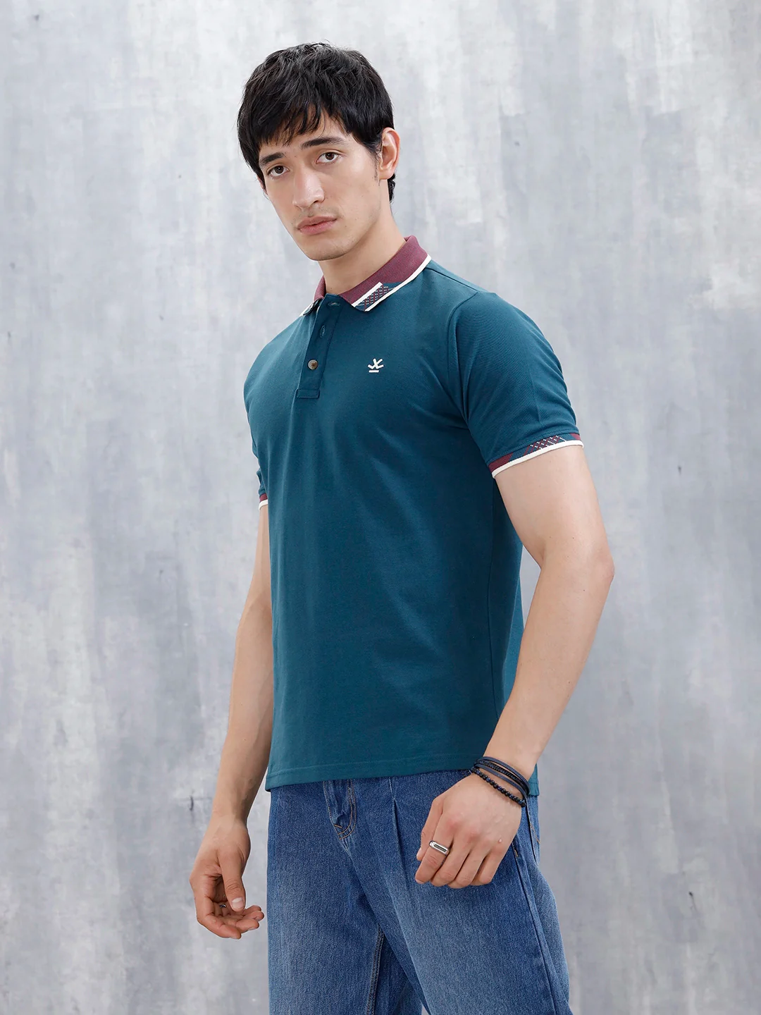 Polo T-Shirt With Contrast Collar |Teal - Image 4