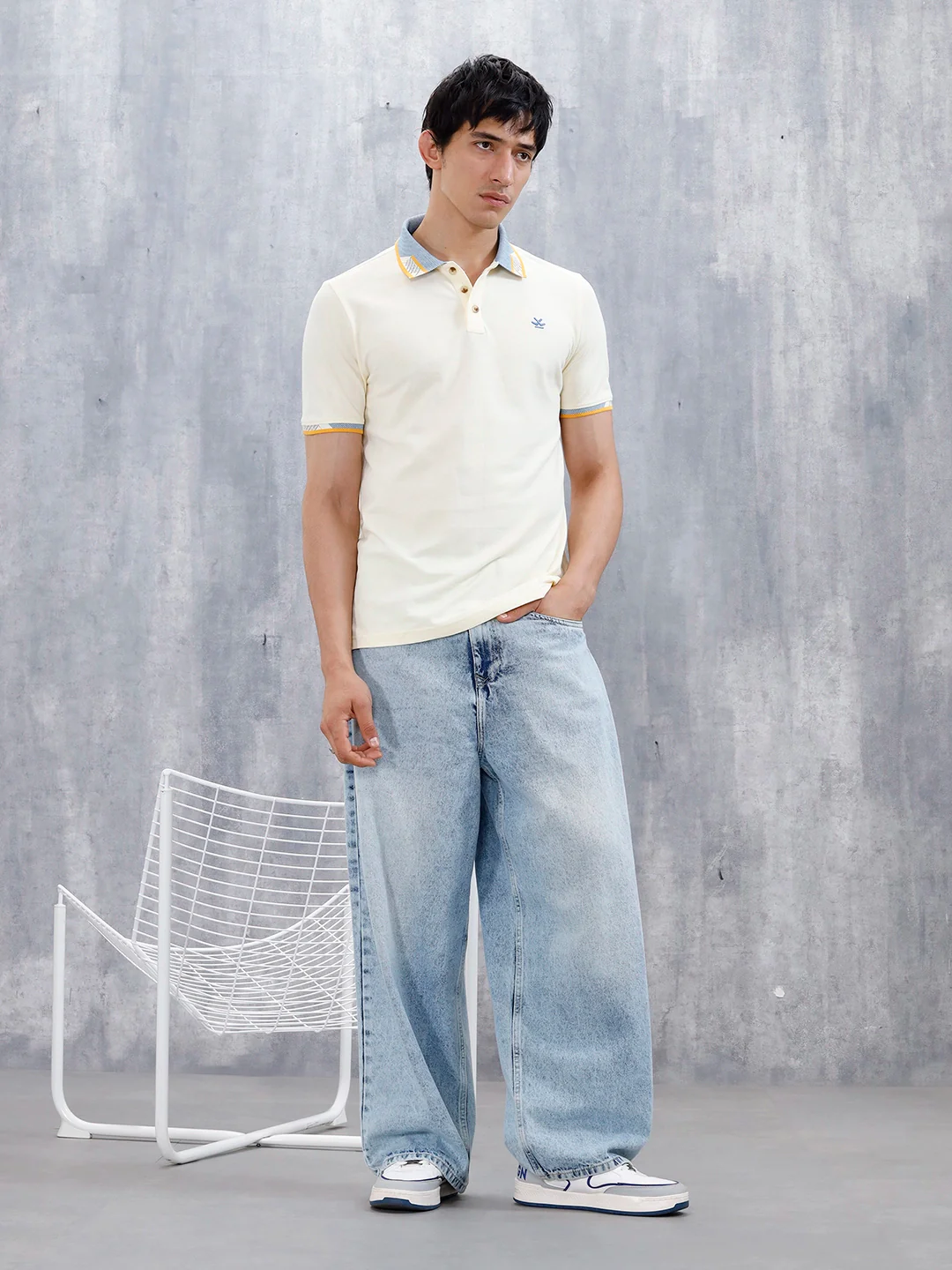 Polo T-Shirt With Contrast Collar | Yellow - Image 3