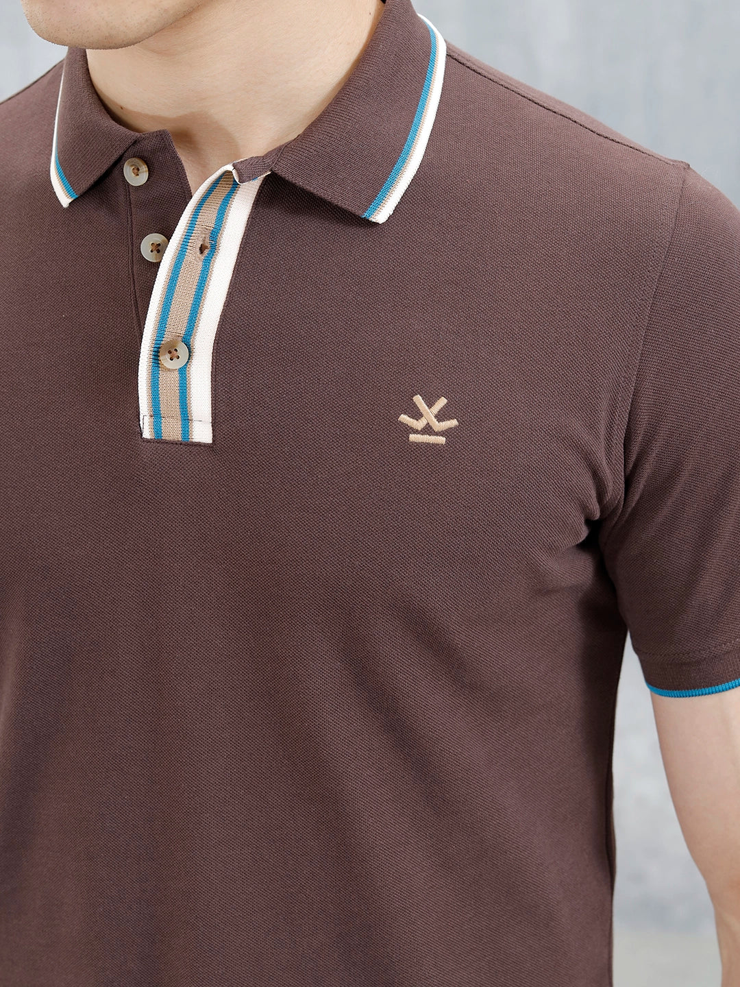 Polo T-Shirt With Contrast Trim Details | Brown - Image 5