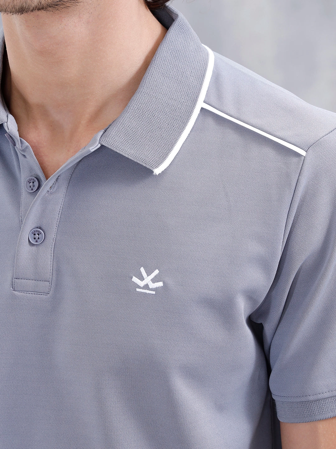 Polo T-Shirt With Contrast Trim Details | Grey - Image 5