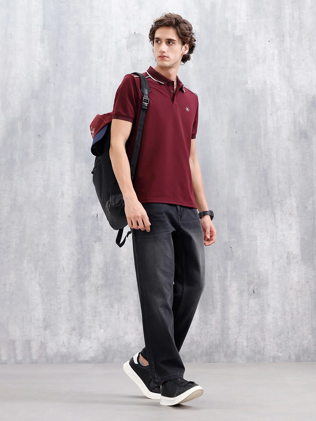 Polo T-Shirt With Contrast Trim Details | Maroon - Image 2