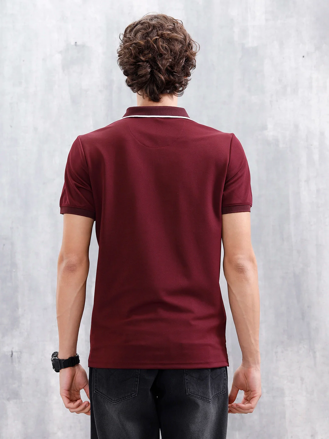 Polo T-Shirt With Contrast Trim Details | Maroon - Image 3