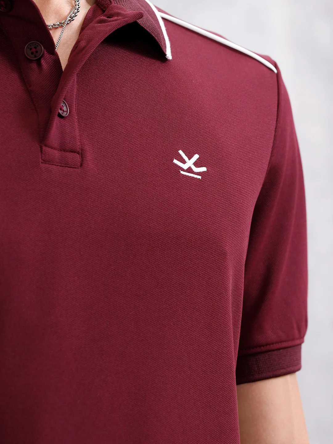 Polo T-Shirt With Contrast Trim Details | Maroon - Image 5