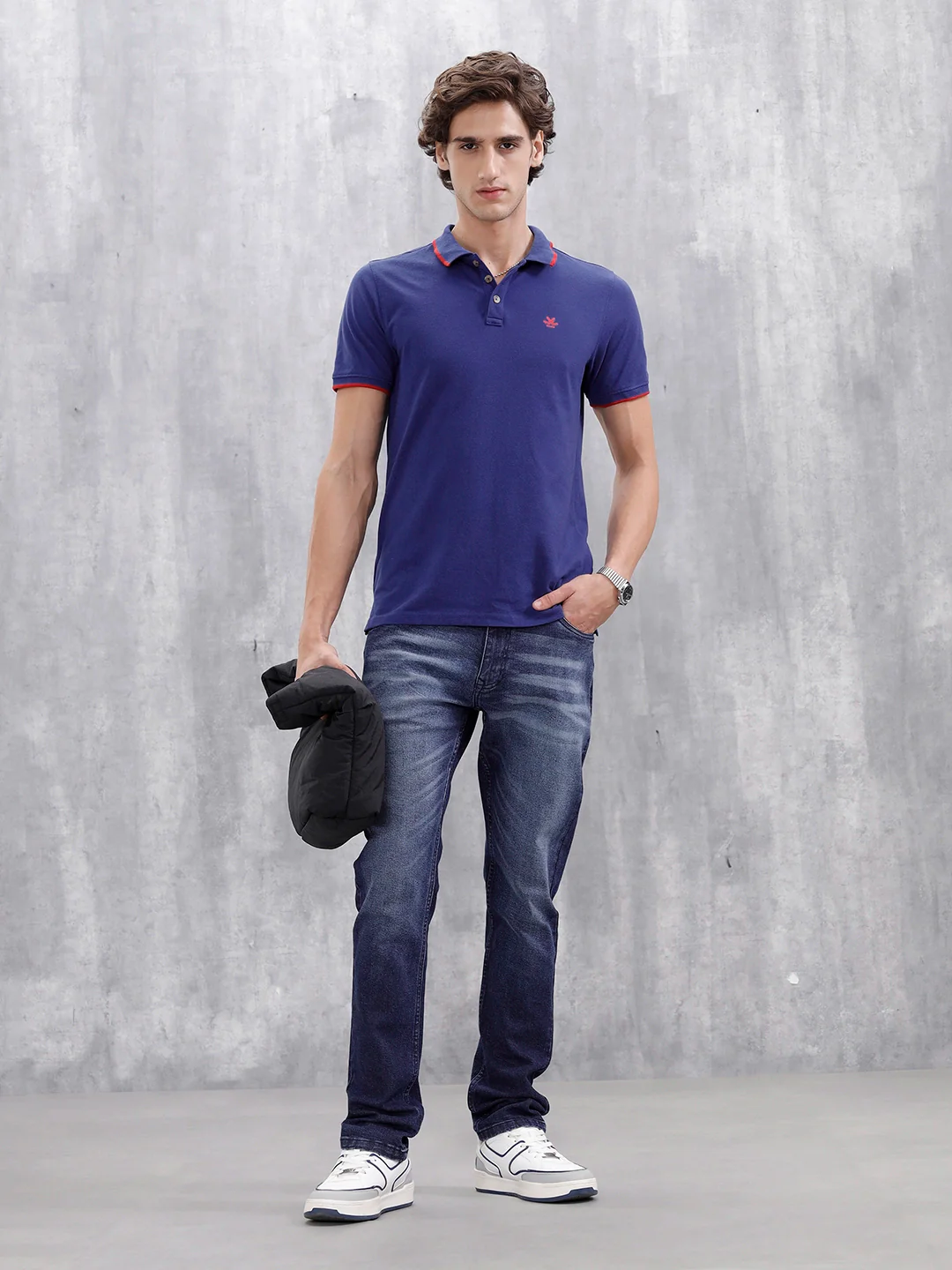 Polo T-Shirt With Contrast Trim Details | Navy Blue - Image 2