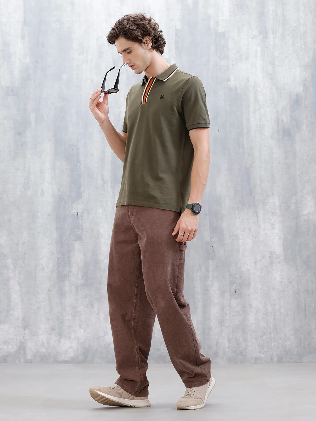 Polo T-Shirt With Contrast Trim Details | Olive - Image 2