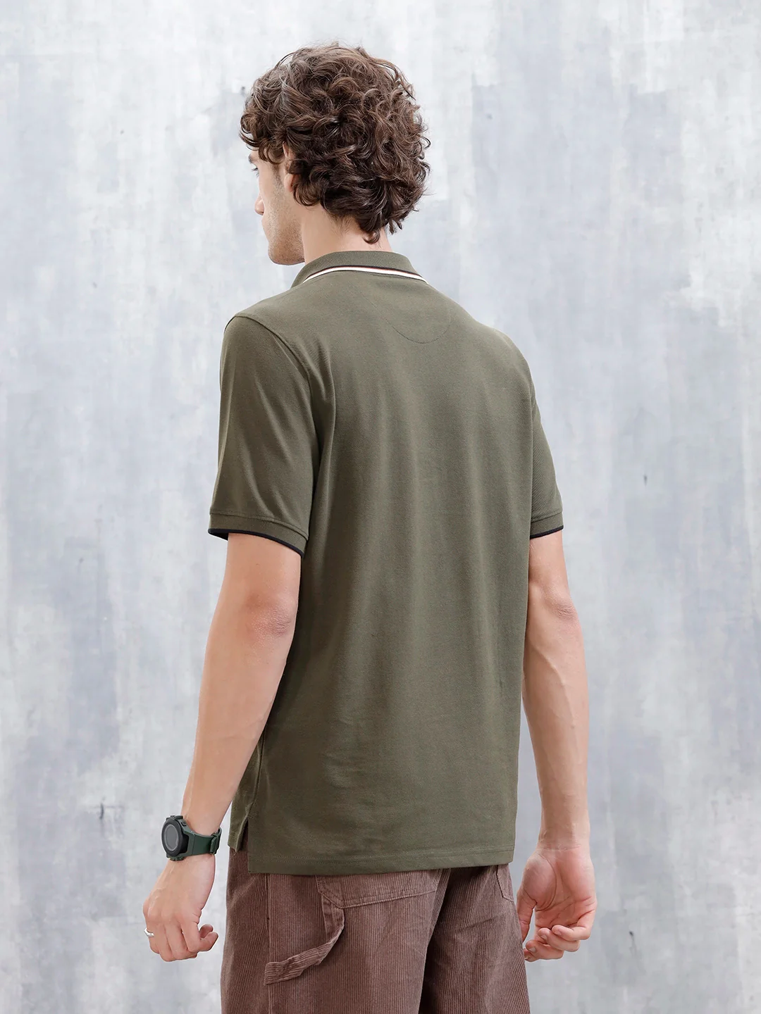 Polo T-Shirt With Contrast Trim Details | Olive - Image 3