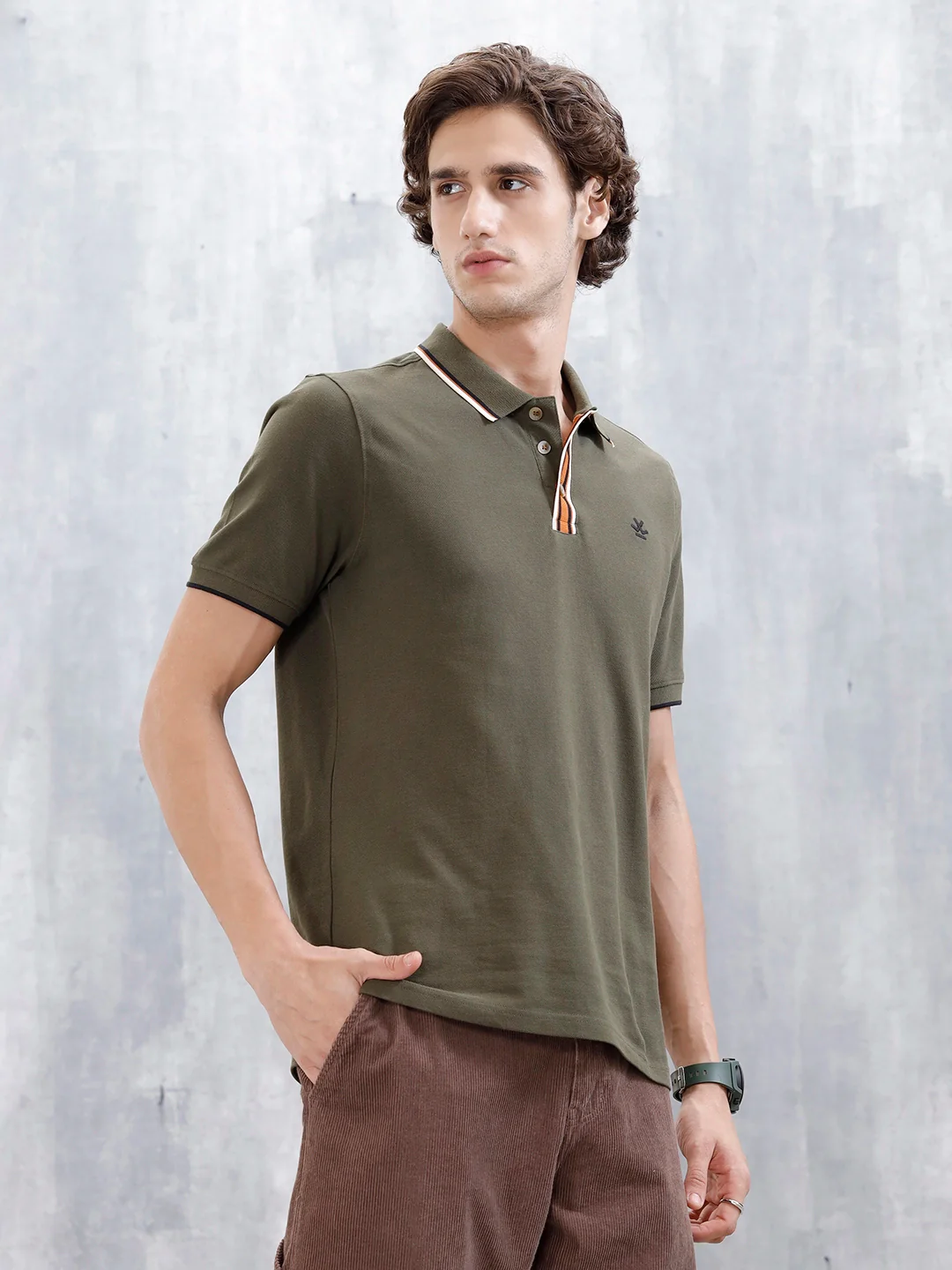 Polo T-Shirt With Contrast Trim Details | Olive - Image 4