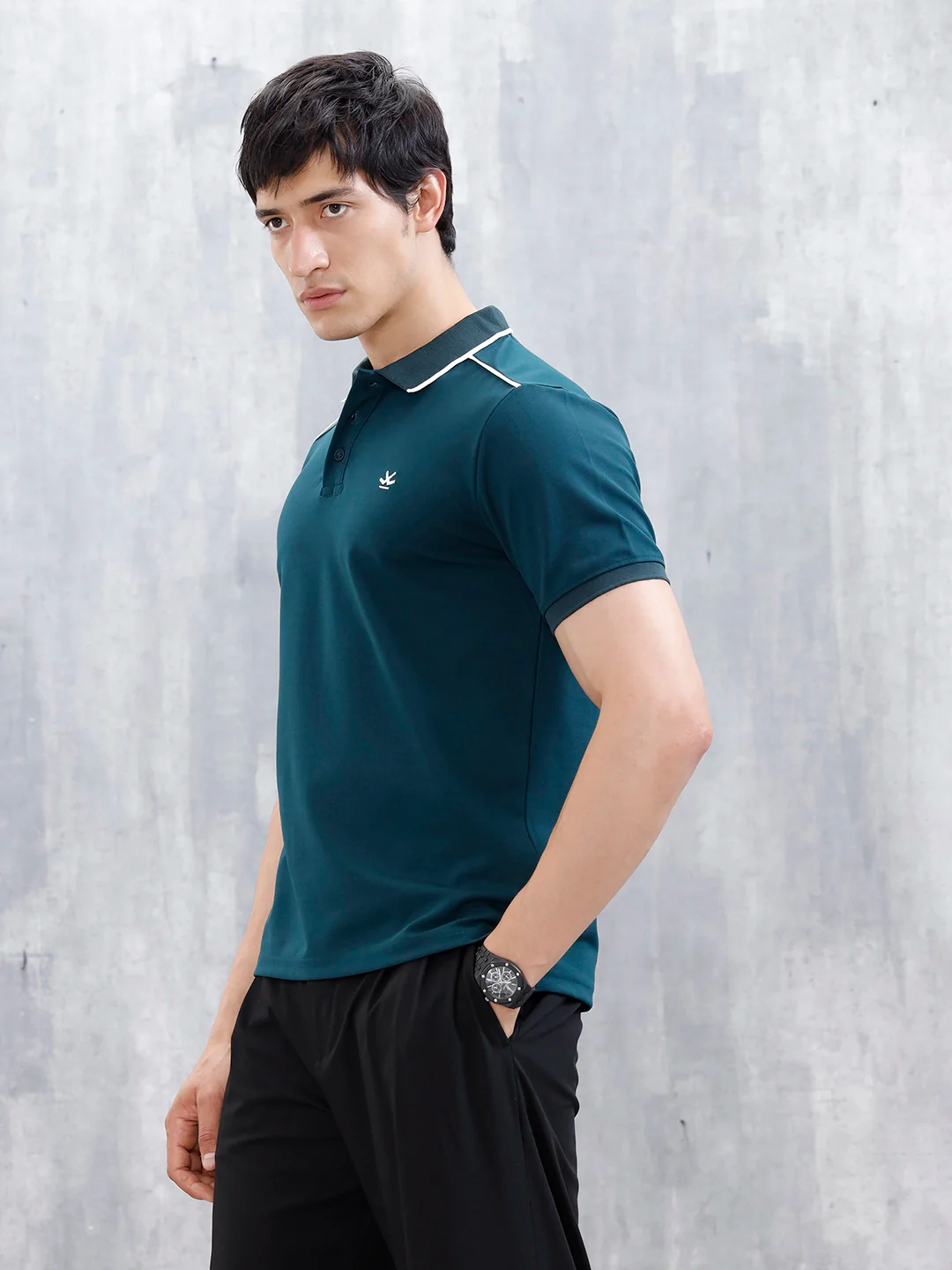 Polo T-Shirt With Contrast Trim Details | Teal - Image 4