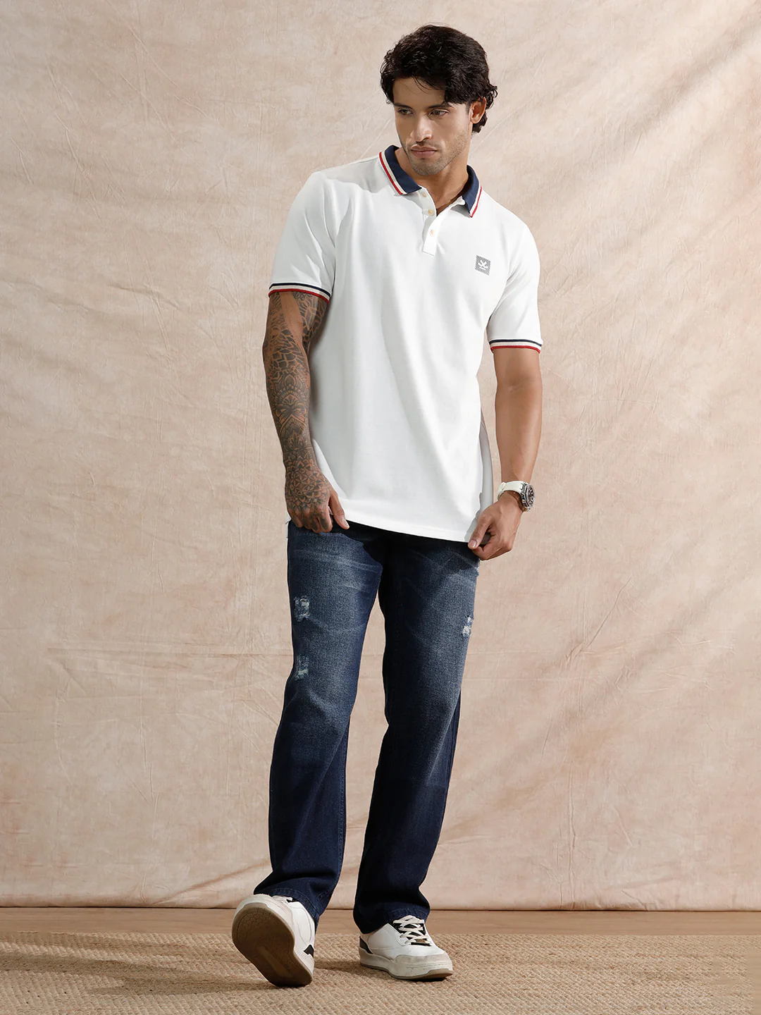 Pop Tipping Collar Polo T-Shirt | White - Image 2