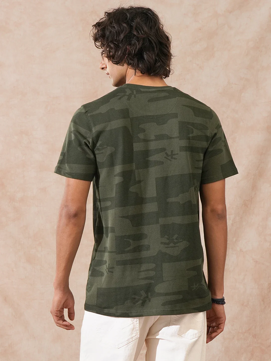 Popcorn Textured AOP T-Shirt | Olive - Image 3