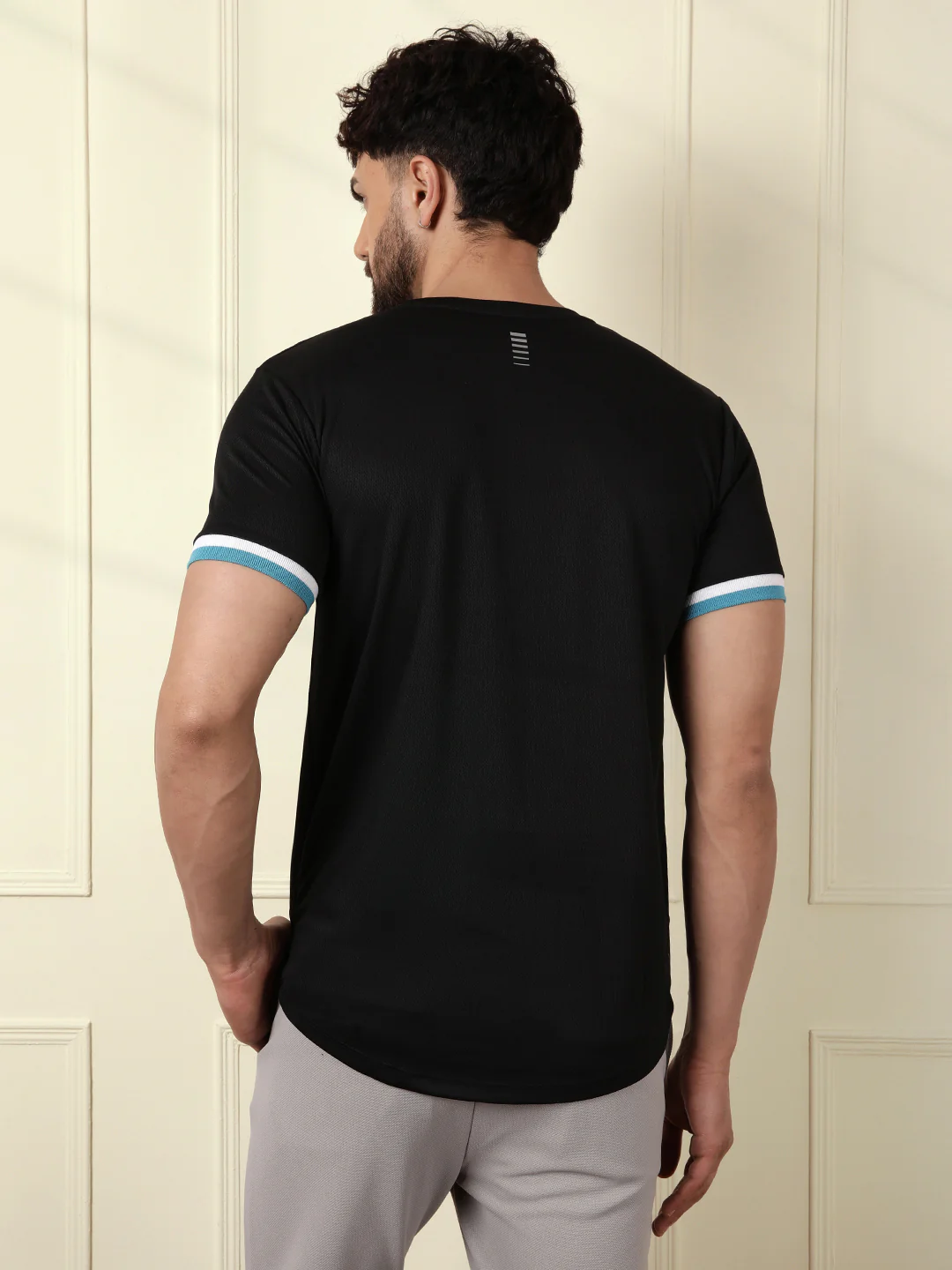 Premium Black Contrast Sleeve T-Shirt - Image 3