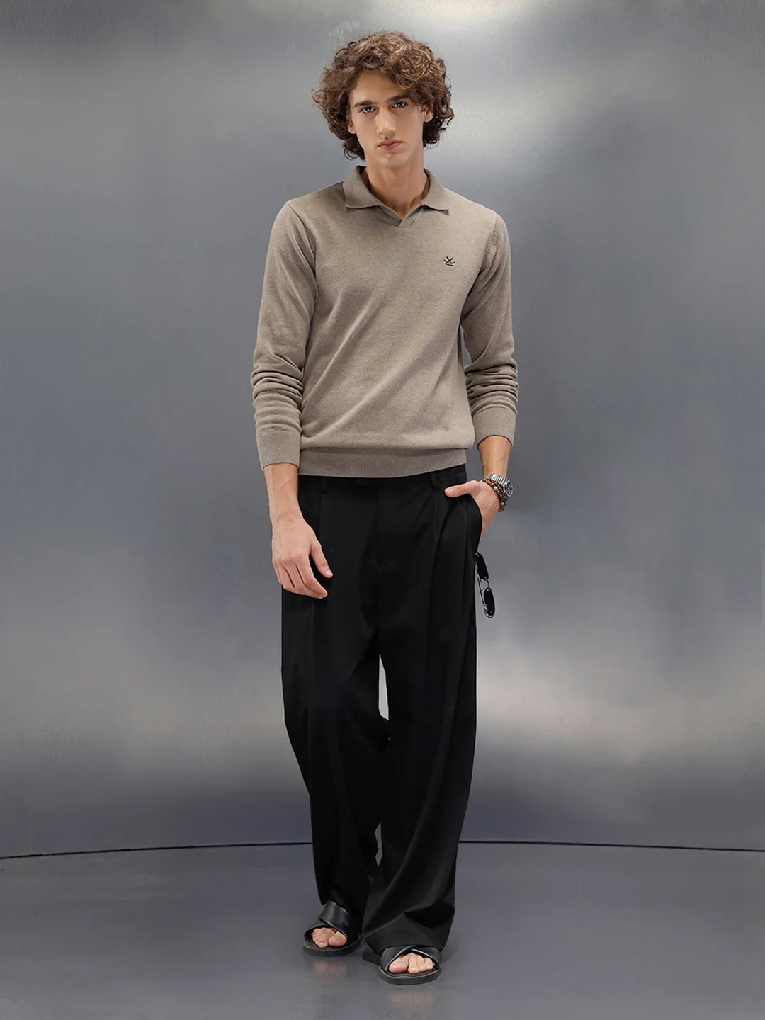 Premium Flat Knit Johnny Collar Polo T-Shirt | Brown - Image 4