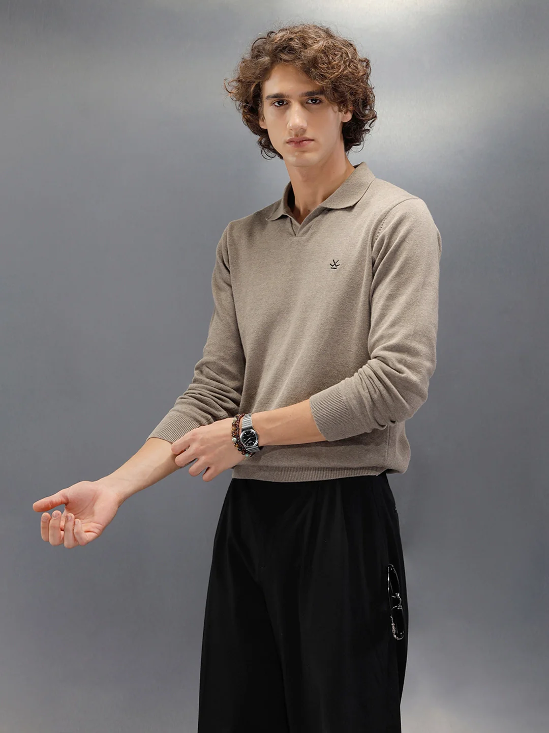 Premium Flat Knit Johnny Collar Polo T-Shirt | Brown - Image 7