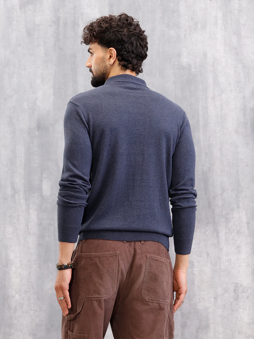 Premium Flat Knit Johnny Collar Polo T-Shirt  | Navy Blue - Image 5