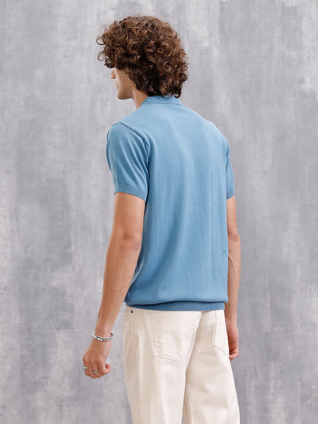 Premium Flat Knit Slim Fit Polo T-Shirt | Blue - Image 3
