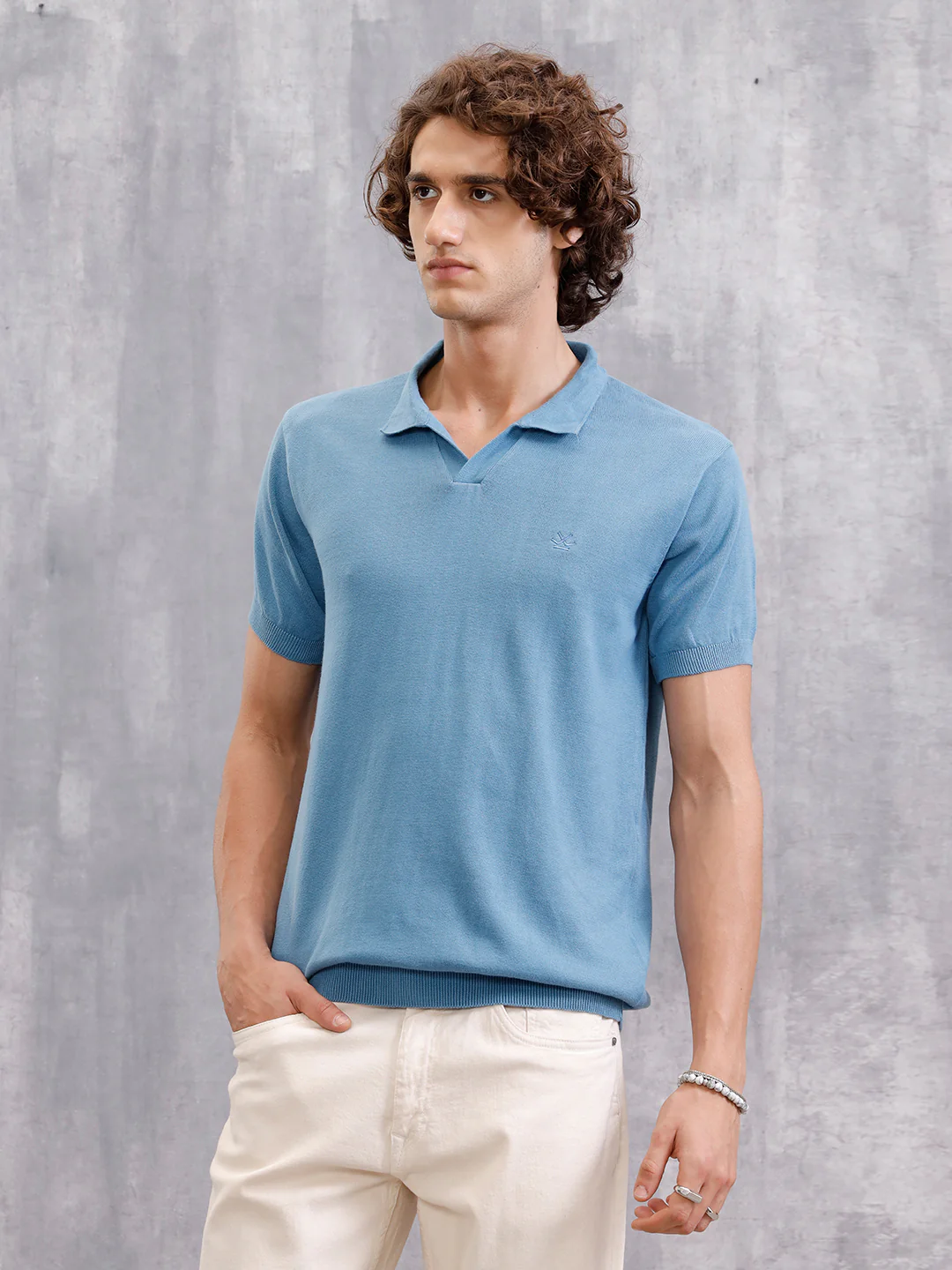 Premium Flat Knit Slim Fit Polo T-Shirt | Blue - Image 5