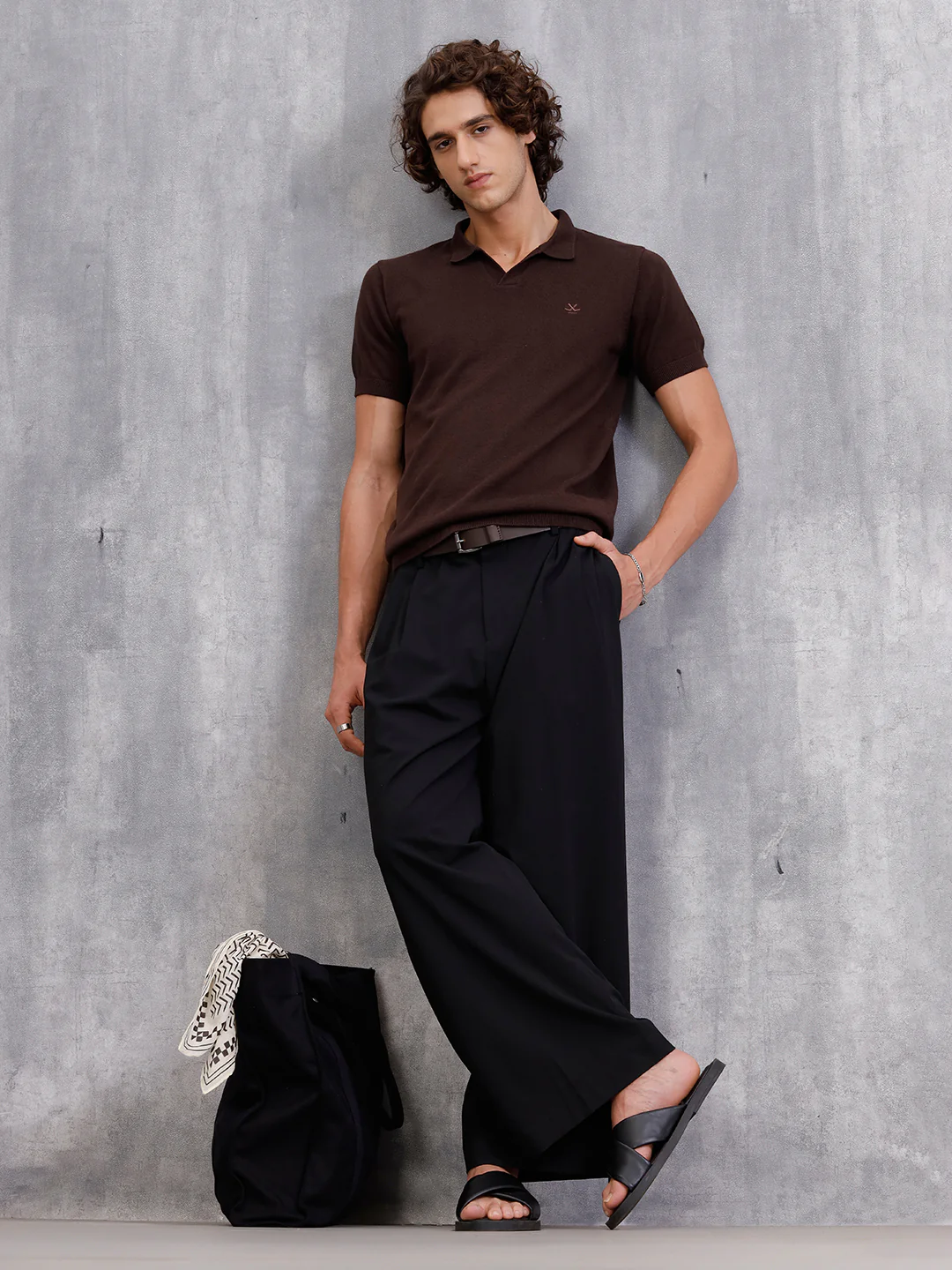 Premium Flat Knit Slim Fit Polo T-Shirt | Brown - Image 4
