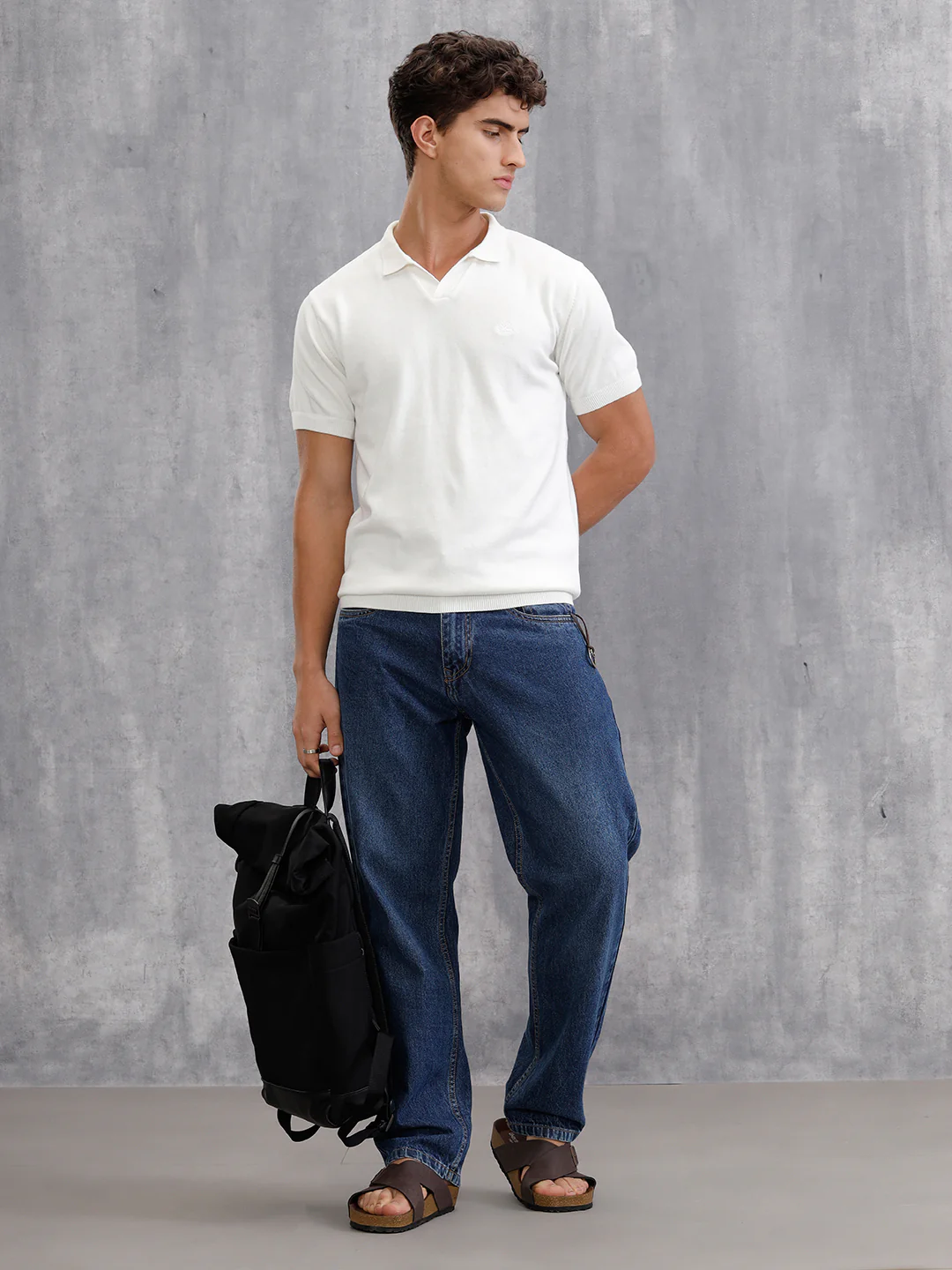 Premium Flat Knit Slim Fit Polo T-Shirt  | Off White - Image 2