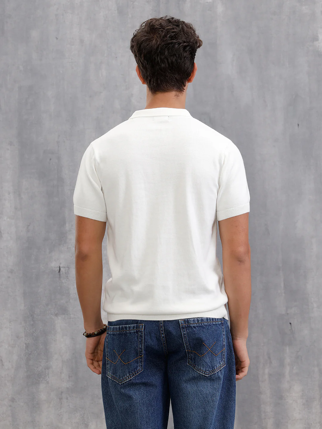 Premium Flat Knit Slim Fit Polo T-Shirt  | Off White - Image 3