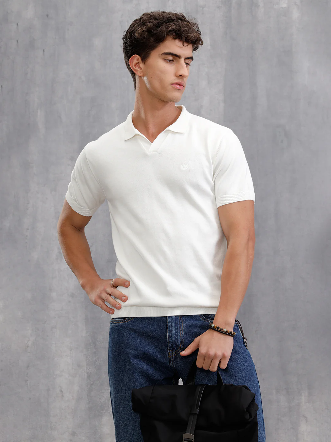 Premium Flat Knit Slim Fit Polo T-Shirt  | Off White - Image 5